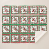 Red Mockingbird Poinsettia Borders Groen Sherpa Deken (Voorkant (horizontaal))