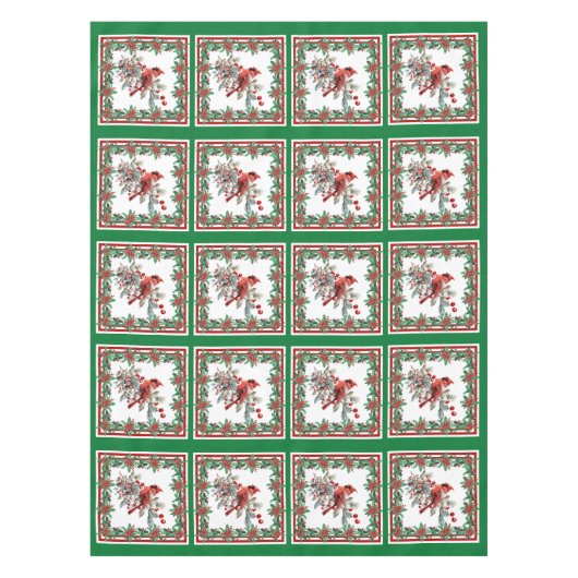 Red Mockingbird Poinsettia Borders Groen Tafelkleed (Voorkant)