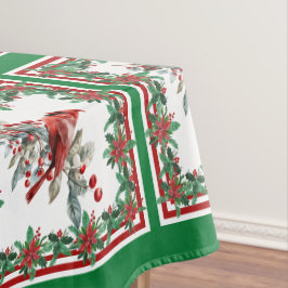 Red Mockingbird Poinsettia Borders Groen Tafelkleed