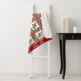 Red Mockingbird Poinsettia Borders Rood Aangepast Sherpa Deken