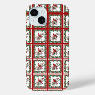 Red Mockingbird Poinsettia grenst aan rood iPhone 15 Case