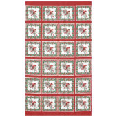 Red Mockingbird Poinsettia grenst aan rood Tafelkleed (Voorkant)