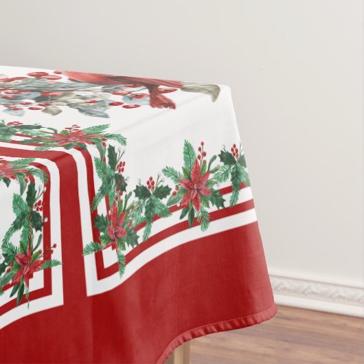 Red Mockingbird Poinsettia grenst aan rood Tafelkleed (Voorbeeld)