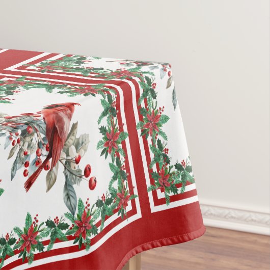 Red Mockingbird Poinsettia grenst aan rood Tafelkleed (Voorbeeld)