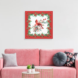 Red Mockingbird Poinsettia grenzen elegant Canvas Afdruk