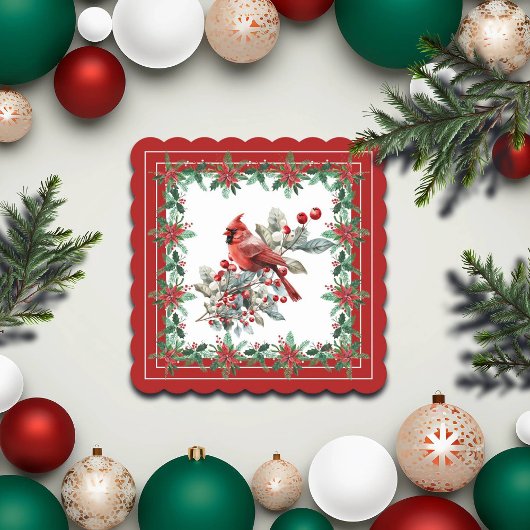 Red Mockingbird Poinsettia grenzen elegant Kartonnen Onderzetters