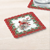 Red Mockingbird Poinsettia grenzen elegant Kartonnen Onderzetters (Gebogen)