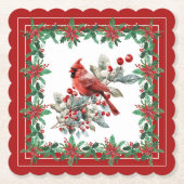 Red Mockingbird Poinsettia grenzen elegant Kartonnen Onderzetters (Voorkant)