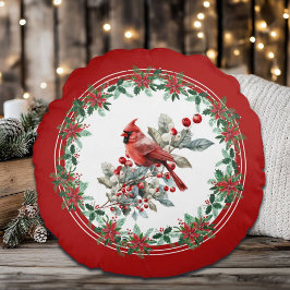 Red Mockingbird Poinsettia grenzen elegant Rond Kussen