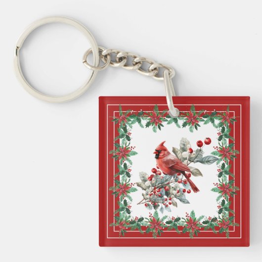 Red Mockingbird Poinsettia grenzen elegant Sleutelhanger (voorkant)