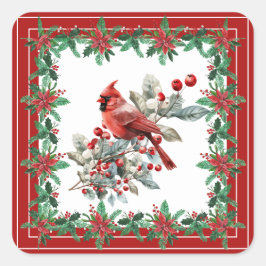 Red Mockingbird Poinsettia grenzen elegant Vierkante Sticker
