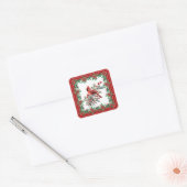 Red Mockingbird Poinsettia grenzen elegant Vierkante Sticker (Envelop)