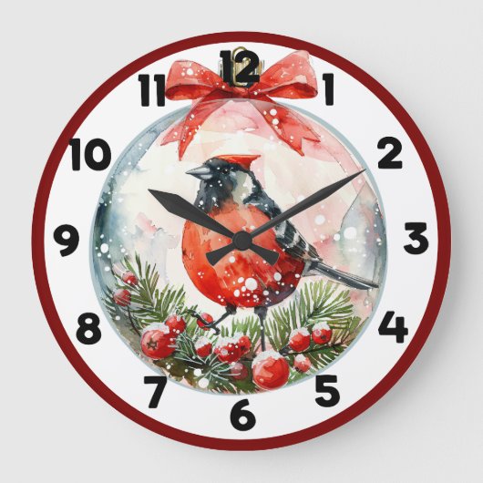 Red Mockingbird Winterlandschap Grote Klok (Voorkant)