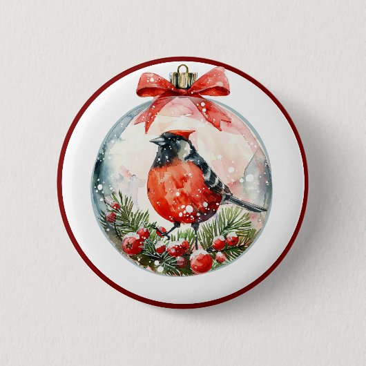 Red Mockingbird Winterlandschap Ronde Button 5,7 Cm (Voorkant)