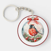 Red Mockingbird Winterlandschap Sleutelhanger (Voorkant)