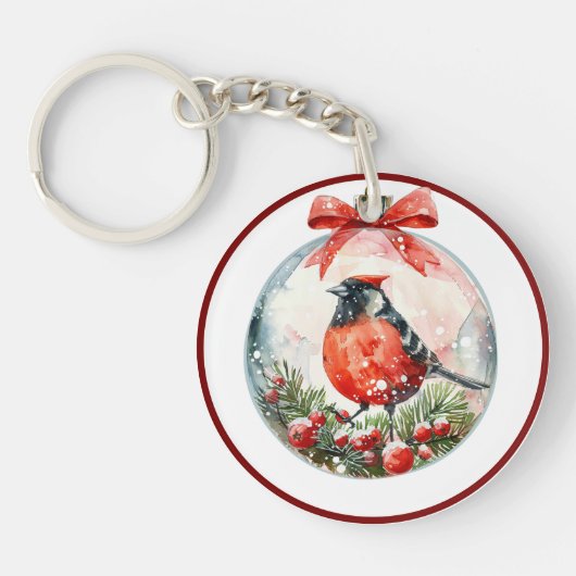 Red Mockingbird Winterlandschap Sleutelhanger (Voorkant)