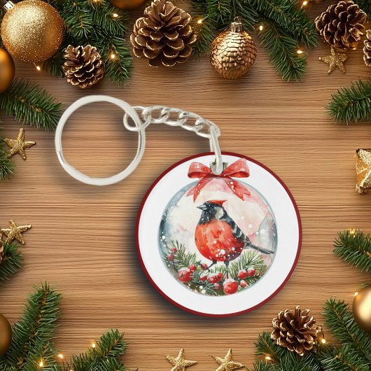 Red Mockingbird Winterlandschap Sleutelhanger