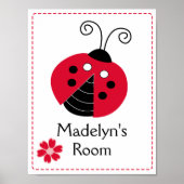 Red Mod Ladybug Girl's Room Art Afdrukken Aangepas Poster (Voorkant)