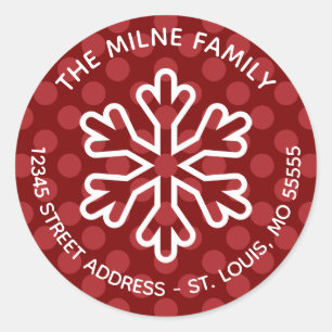 Red Mod Stippen Snowflake - Cirkel retouradres Ronde Sticker
