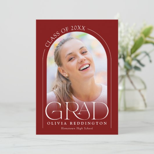 Red Modern 2 Photo Arch Afstuderen Aankondiging (Staand voorkant)