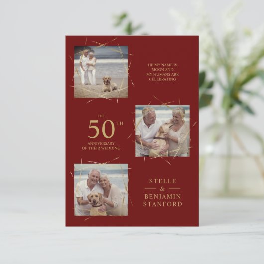 Red Modern 3 Foto's Pet All Wedding Jubileum (Staand voorkant)