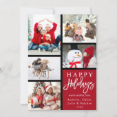 Red Modern 5 Photo Collage Kerstmis Feestdagenkaart (Voorkant)