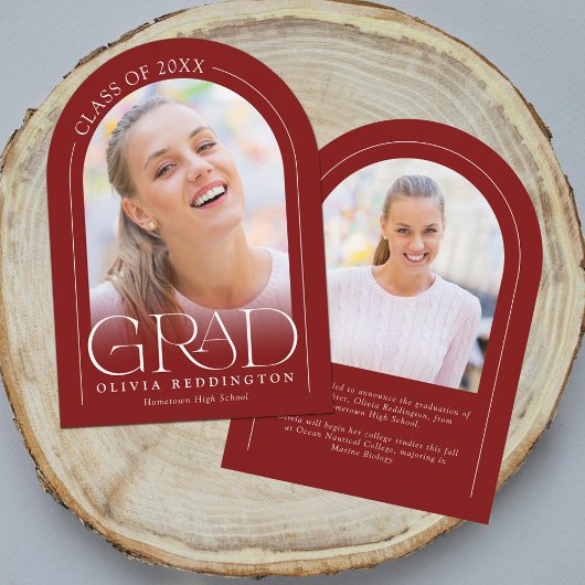 Red Modern Arch 2 Foto Afstuderen Aankondiging