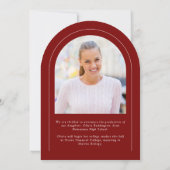 Red Modern Arch 2 Foto Afstuderen Aankondiging (Achterkant)