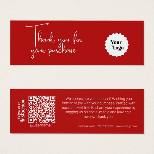 Red Modern Bedankt voor uw aankoop Mini Visitekaartjes (Voorkant /achterkant)