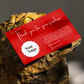 Red Modern Bedankt voor uw aankoop Visitekaartje