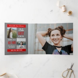 Red Modern Block 5-Photo Afstuderen Drieluik Uitnodiging