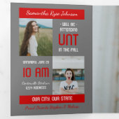 Red Modern Block 5-Photo Afstuderen Drieluik Uitnodiging (Binnenzijde eerst)