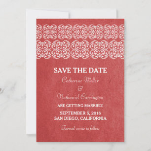 Red Modern Bohemian Save the Date Invite Kaart