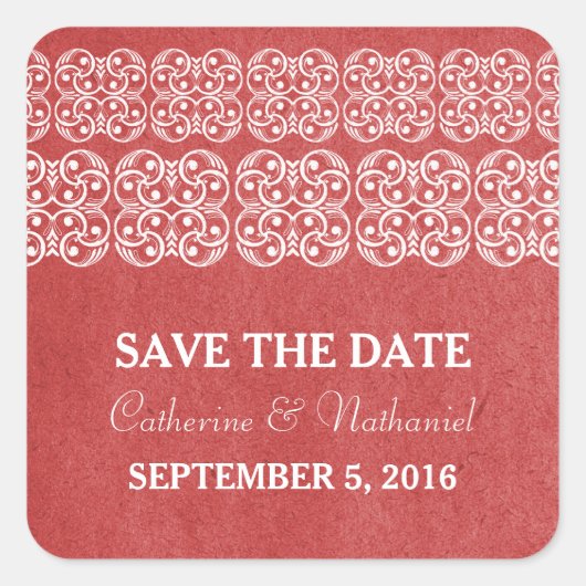 Red Modern Bohemian Save the Date Stickers (Voorkant)