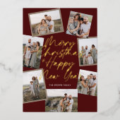 Red Modern Boho 8 Fotocollage Kerstmis Folie Feestdagenkaart (Voorkant)