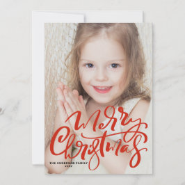 Red Modern Calligrafie-foto Merry kerst Feestdagenkaart