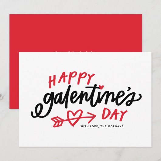Red Modern Calligrafie Happy Galentine's Day Feestdagenkaart (Voorkant / Achterkant)