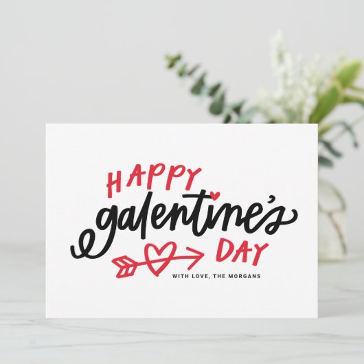 Red Modern Calligrafie Happy Galentine's Day Feestdagenkaart (Staand voorkant)
