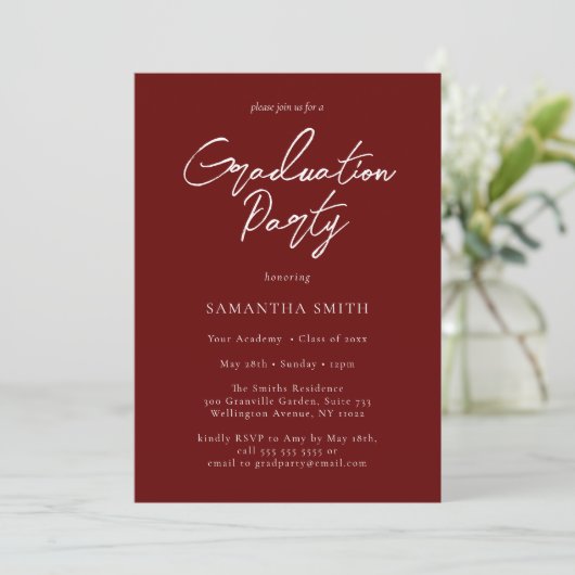 Red Modern Calligraphy Script Graduation Party Kaart (Staand voorkant)