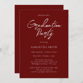 Red Modern Calligraphy Script Graduation Party Kaart (Voorkant / Achterkant)