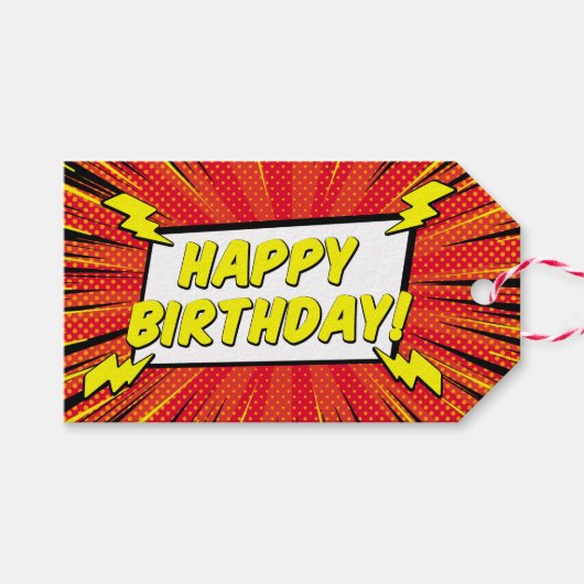 Red Modern Cartoon Superhero Comic Book Gift Label Cadeaulabel (Voorkant (Horizontaal))