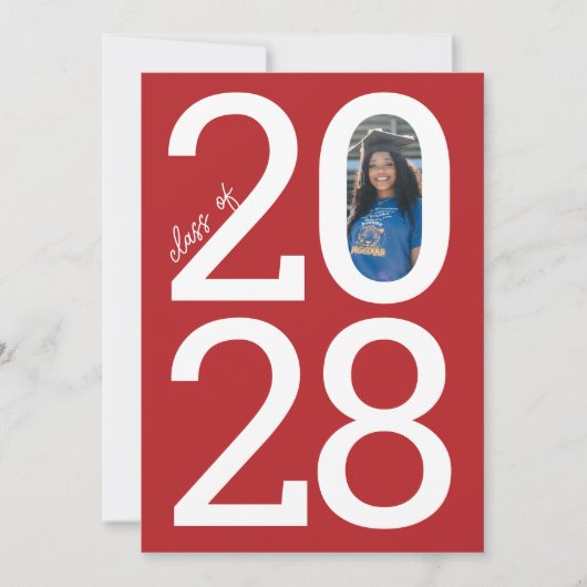 Red Modern Class Jaar van en Foto Afstuderen Aankondiging (Voorkant)
