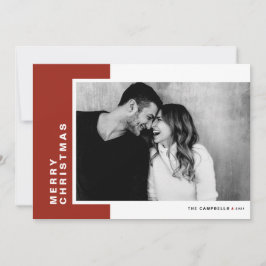 Red Modern Color Block Merry Kerstfoto Feestdagenkaart