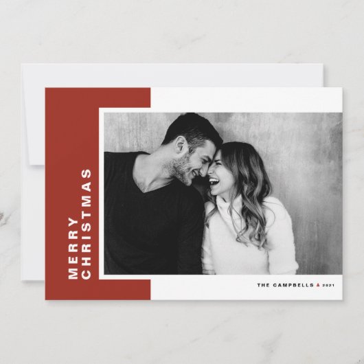 Red Modern Color Block Merry Kerstfoto Feestdagenkaart (Voorkant)