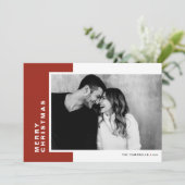 Red Modern Color Block Merry Kerstfoto Feestdagenkaart (Staand voorkant)