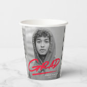 Red Modern Dashed Afstudeerder Foto Afstuderen Papieren Bekers (Achterkant)