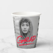 Red Modern Dashed Afstudeerder Foto Afstuderen Papieren Bekers (Voorkant)