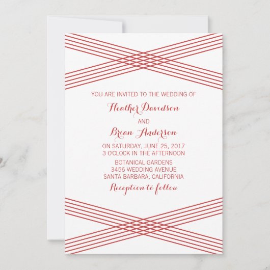 Red Modern Deco Wedding Invite Kaart (Voorkant)