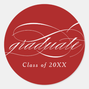 Red Modern Elegant Script Afstuderen Ronde Sticker