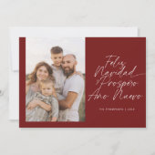 Red Modern Feliz Navidad Script Christmas Feestdagenkaart (Voorkant)